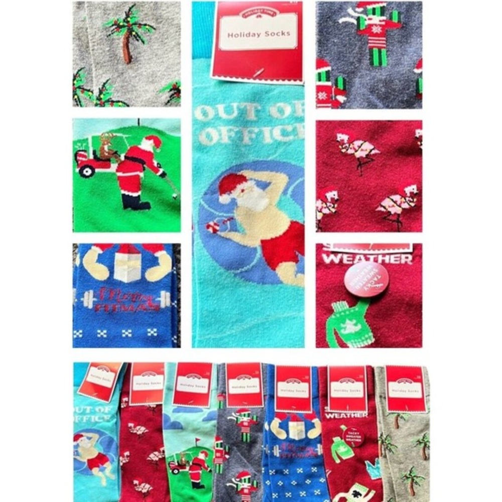 Holiday Time CHRISTMAS Theme Novelty Knee High Crew‎ Socks Lot/7 Size 6-12 NEW